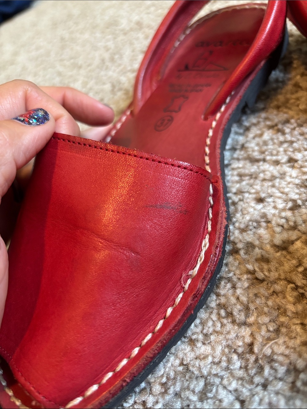 Avarca by C. Ortuño Made in Spain Red Shoes Size 37 Leather Minimalist Classic - Picture 10 of 10